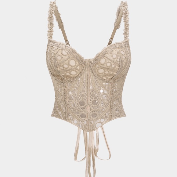 Micas Tops - Lace Longline Bustier in Beige - Women's Shapewear